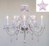 Swarovski Crystal Trimmed Chandelier Empress Crystal(Tm) Chandelier Lighting With Pink Crystal Stars H25" X W24" - Nursery Kids Girls Bedrooms Kitchen Etc - Go-A46-B38/387/5/Pink Sw