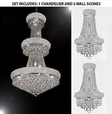 Set of 3-1 French Empire Crystal Chandelier Chandeliers H50" X W30" and 2 Empire Empress Crystal(tm) Wall Sconce Lighting W 12" H 17" - 1EA-CS/541/24+2EA-C121-1800W12SC A500-