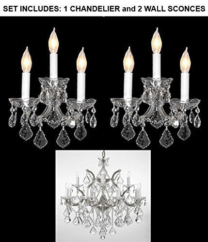 Set Of 3 - 1 Crystal Chandelier Lighting H 30" W 22" And 2 Maria Theresa Wall Sconce Crystal Lighting H14" x W11.5" Trimmed With Spectra (Tm) Crystal - Reliable Crystal Quality By Swarovski - 1Ea-Cs/B7/21532/12+1 + 2Ea-Cs/2813/3-Sw