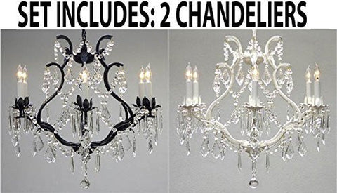 Set Of 2 - 1 White And 1 Black Wrought Iron Empress Crystal (Tm) Chandelier Lighting H 19" W 20" - 1Ea 3530/6 + 1Ea White/3530/6