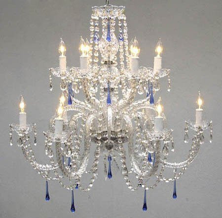 Authentic All Crystal Chandelier With Blue Crystals - A46-387/6+6/Blue
