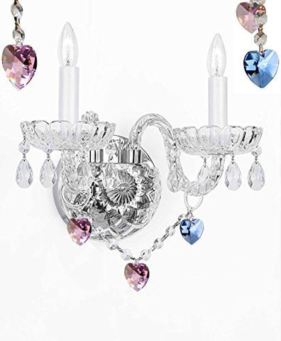 Swarovski Crystal Trimmed Wall Sconce Lighting With Crystal Blue And Pink Hearts - Perfect For Boys And Girls Bedrooms - G46-B85/B21/2/386 Sw