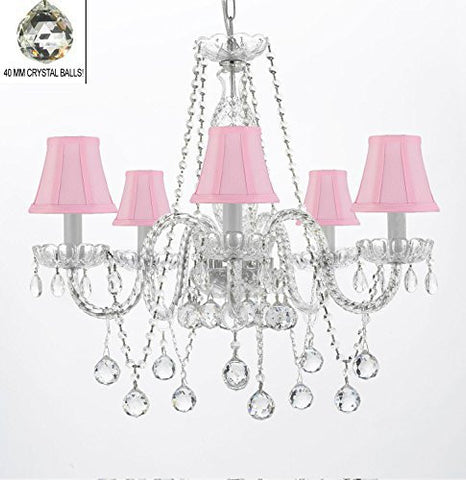 Authentic All Crystal Chandeliers Lighting Empress Crystal (Tm) Chandeliers With Crystal Pink And Shades H27" X W24" - G46-Pinkshades/B37/384/5