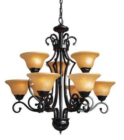 Wrought Iron Chandelier H30" W28" 9 Lights - A84-451/9