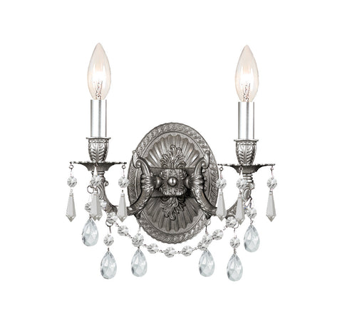 2 Light Pewter Traditional Sconce Draped In Clear Hand Cut Crystal - C193-5522-PW-CL-MWP