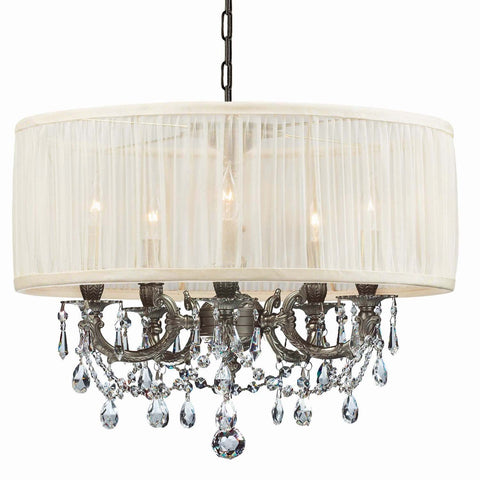 5 Light Pewter Traditional Mini Chandelier Draped In Clear Swarovski Strass Crystal - C193-5535-PW-SAW-CLS