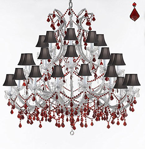Crystal Chandelier Lighting Chandeliers H49" W52" Dressed with Ruby Red Crystals! Great for the Foyer, Entry Way, Living Room, Family Room and More! w/Black Shades - A83-B2/BLACKSHADES/SILVER/756/36+1 RED