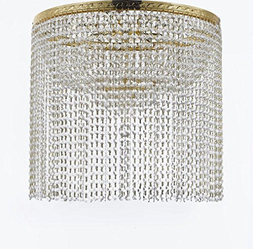 French Empire Crystal Semi Flush Chandelier Lighting With Crystal Bead Shade / Curtain H26" X W24" - F93-Flush/B69/Cg/870/9