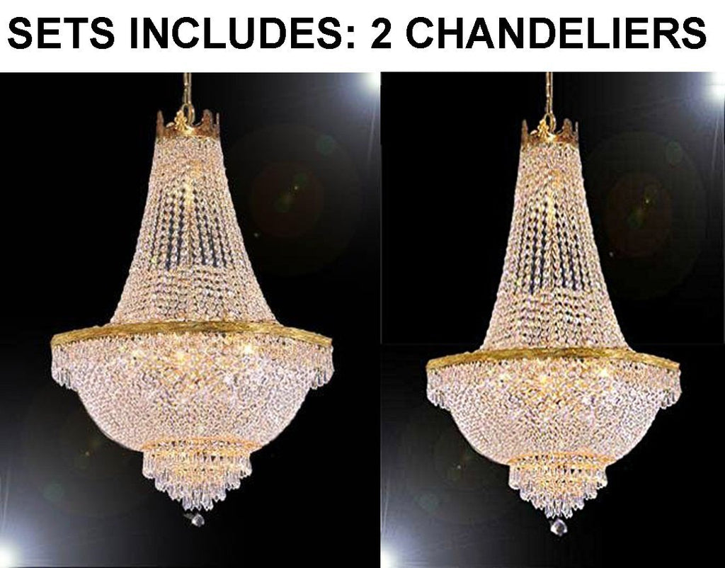 Set of 2 - 1 French Empire Crystal Chandelier Lighting-Great for the Dining Room! H30" X W24" and 1 French Empire Crystal Chandelier Lighting-Great for the Dining Room! H50" X W24" - 1 EA GO-A93-870/9 + 1 EA F93-C7/CG/870/9