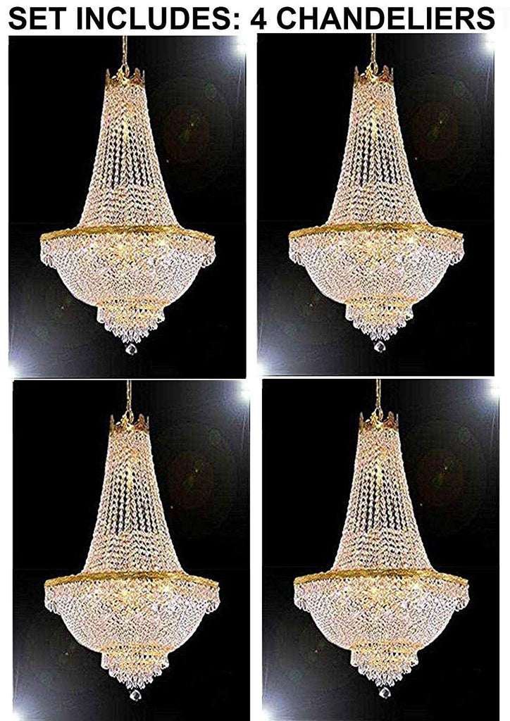 Set of 4 - French Empire Crystal Gold Chandelier Lighting - Great for The Dining Room, Foyer, Entry Way, Living Room - H50" X W24" - 4EA A500-C7/CG/870/9