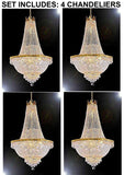 Set of 4 - French Empire Crystal Gold Chandelier Lighting - Great for The Dining Room, Foyer, Entry Way, Living Room - H50" X W24" - 4EA A500-C7/CG/870/9