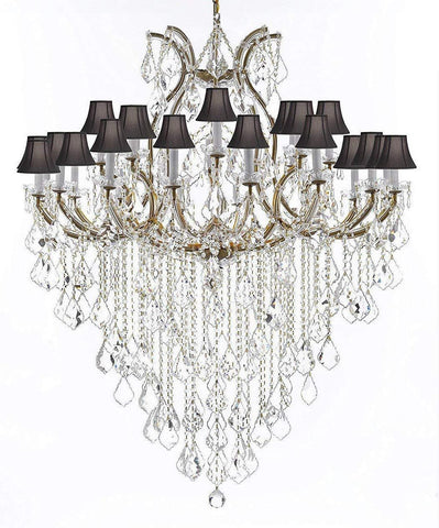 Swarovski Crystal Trimmed Chandelier Lighting Chandeliers H59" X W46" Great for The Foyer, Entry Way, Living Room, Family Room and More! w/Black Shades - A500-B12/BLACKSHADES/2MT/24+1SW