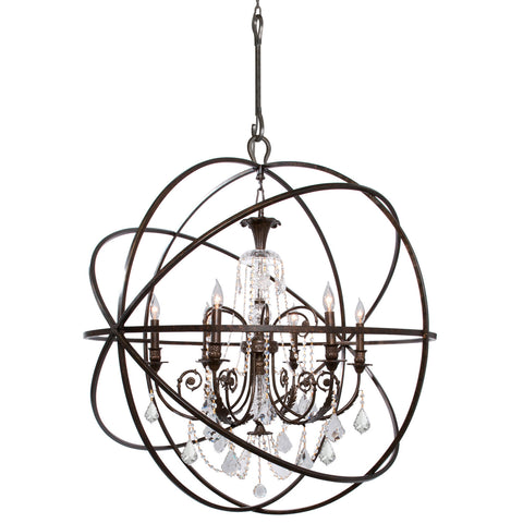 6 Light English Bronze Industrial Chandelier Draped In Clear Spectra Crystal - C193-9219-EB-CL-SAQ