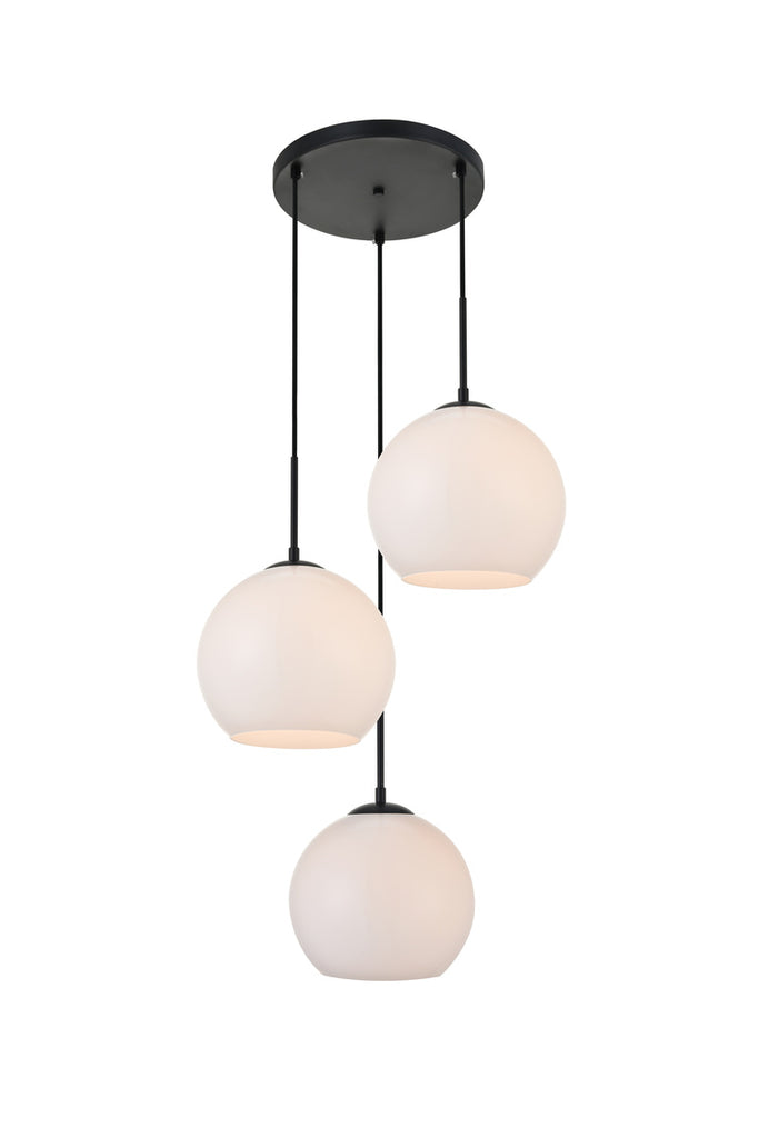 ZC121-LD2215BK - Living District: Baxter 3 Lights Black Pendant With Frosted White Glass