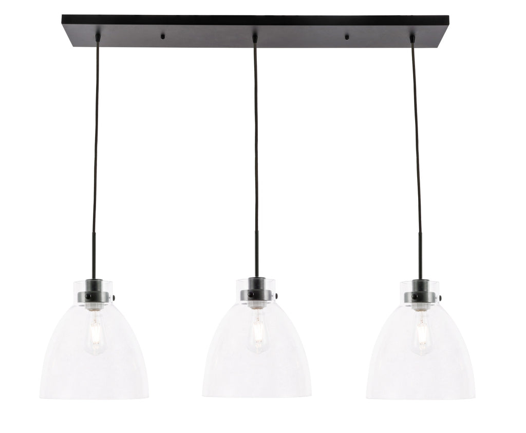 ZC121-LD5030D42BK - Living District: Frey 3 light Black and Clear glass pendant