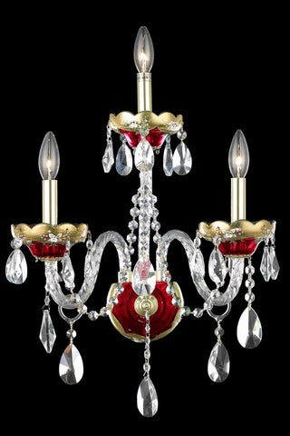 C121-7810W3G/RC By Elegant Lighting Alexandria Collection 3 Light Chandeliers Gold/Red Finish