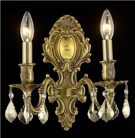 C121-9602W10FG-GT/RC By Elegant Lighting Monarch Collection 2 Light Wall Sconces French Gold Finish