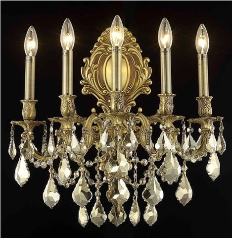 C121-9605W21FG-GT/RC By Elegant Lighting Monarch Collection 5 Light Wall Sconces French Gold Finish