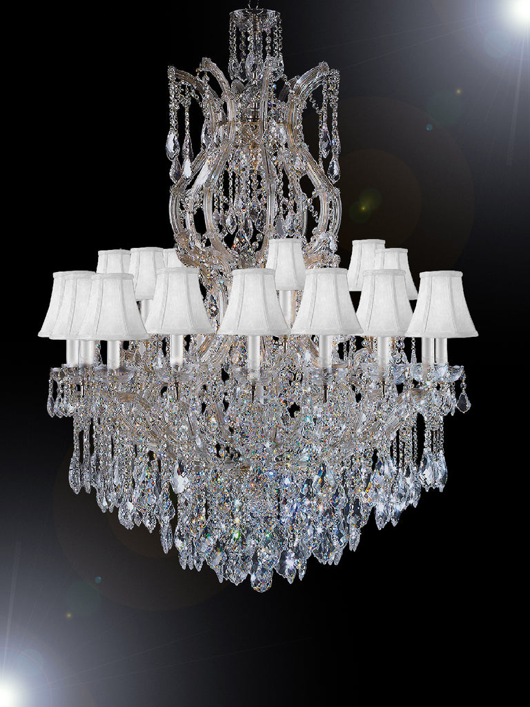Maria Theresa Chandelier Crystal Lighting Chandeliers Dressed With Empress Crystal (Tm) H 50" W 37" With Shades Great For Large Foyer / Entryway - Antique French Gold Color- G83-Sc/Whiteshade/Cg/2232/24+1