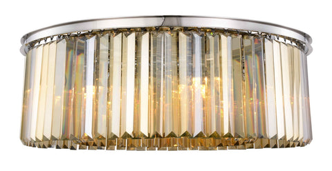 ZC121-1238F43PN-GT/RC - Urban Classic: Sydney 10 light Polished nickel Flush Mount Golden Teak (Smoky) Royal Cut Crystal