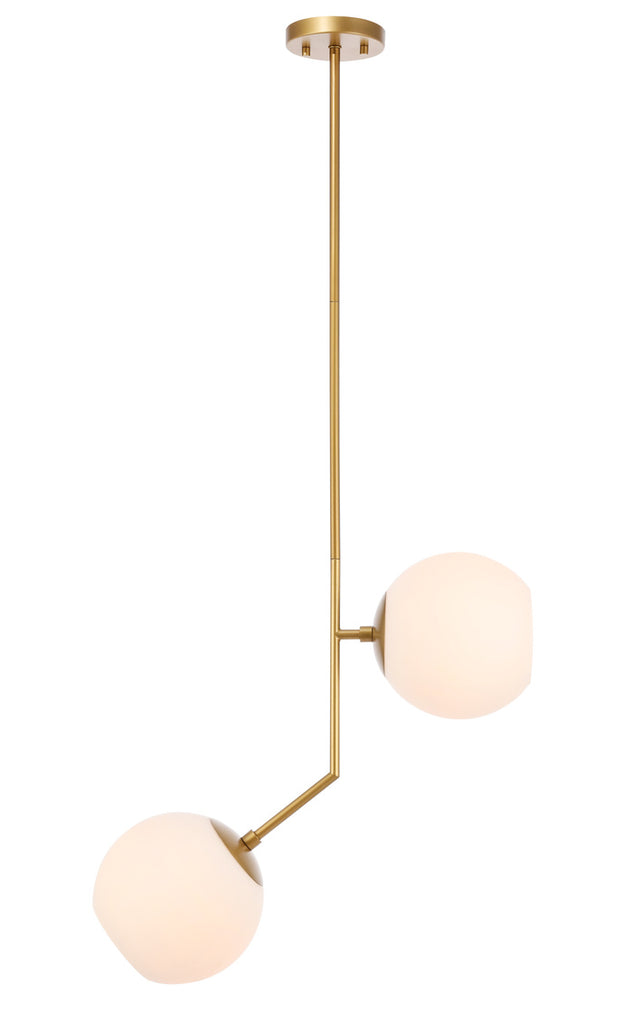 ZC121-LD8052D8BR - Living District: Ryland 2 light Brass and Frosted White glass pendant