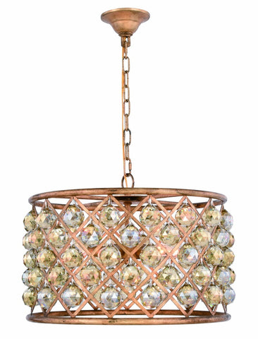 ZC121-1206D20GI-GT/RC - Urban Classic: Madison 6 light Golden Iron Pendant Golden Teak (Smoky) Royal Cut Crystal