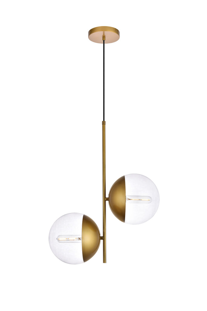 ZC121-LD6121BR - Living District: Eclipse 2 Lights Brass Pendant With Clear Glass