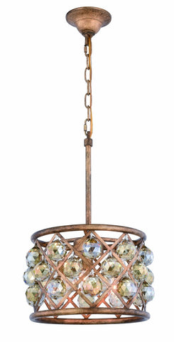 ZC121-1214D12GI-GT/RC - Urban Classic: Madison 3 light Golden Iron Pendant Golden Teak (Smoky) Royal Cut Crystal