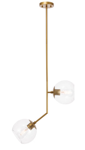 ZC121-LD8040D8BR - Living District: Ryland 2 light Brass and Clear glass pendant